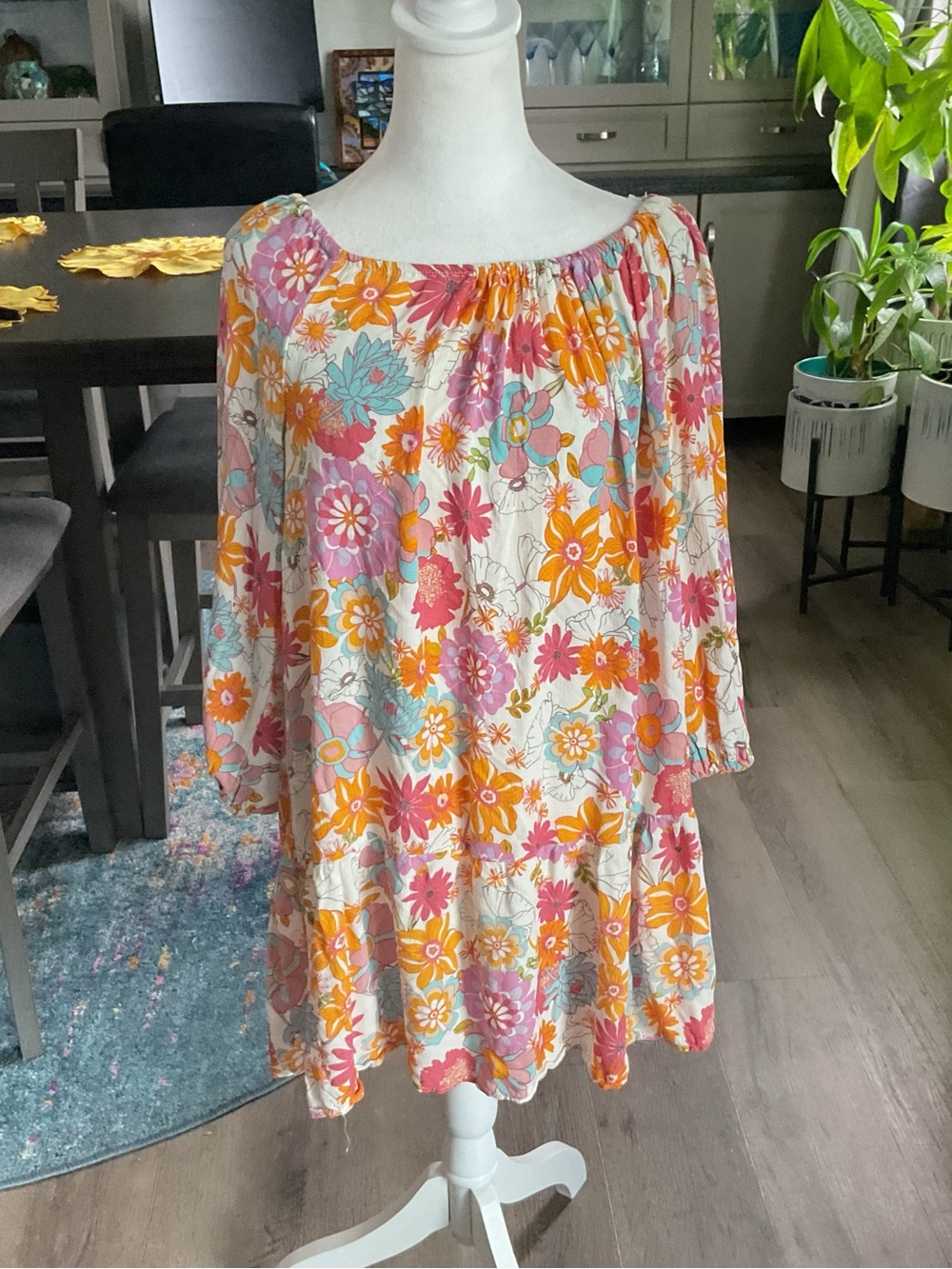 Cynthia Rowley Cream Floral swing dress with Orange, Pink & Aqua